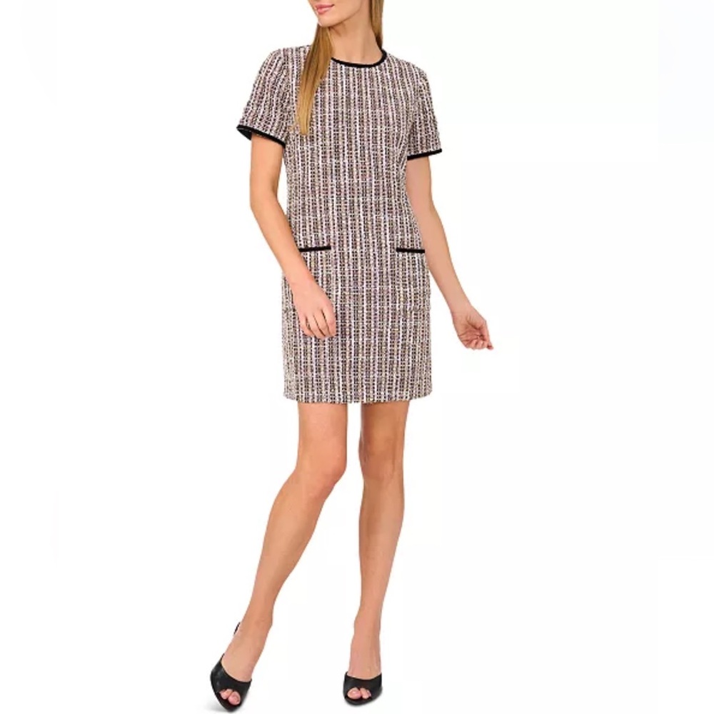 CeCe Women's Contrast-Trim Tweed Short-Sleeve Dress NEW